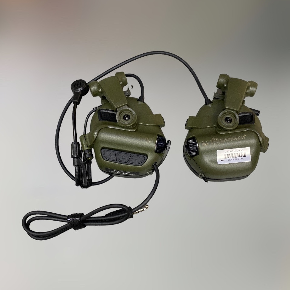 Наушники тактические Earmor M32X Mark3, активные, с креплением на шлем и съёмным микрофоном, цвет Олива фото 3