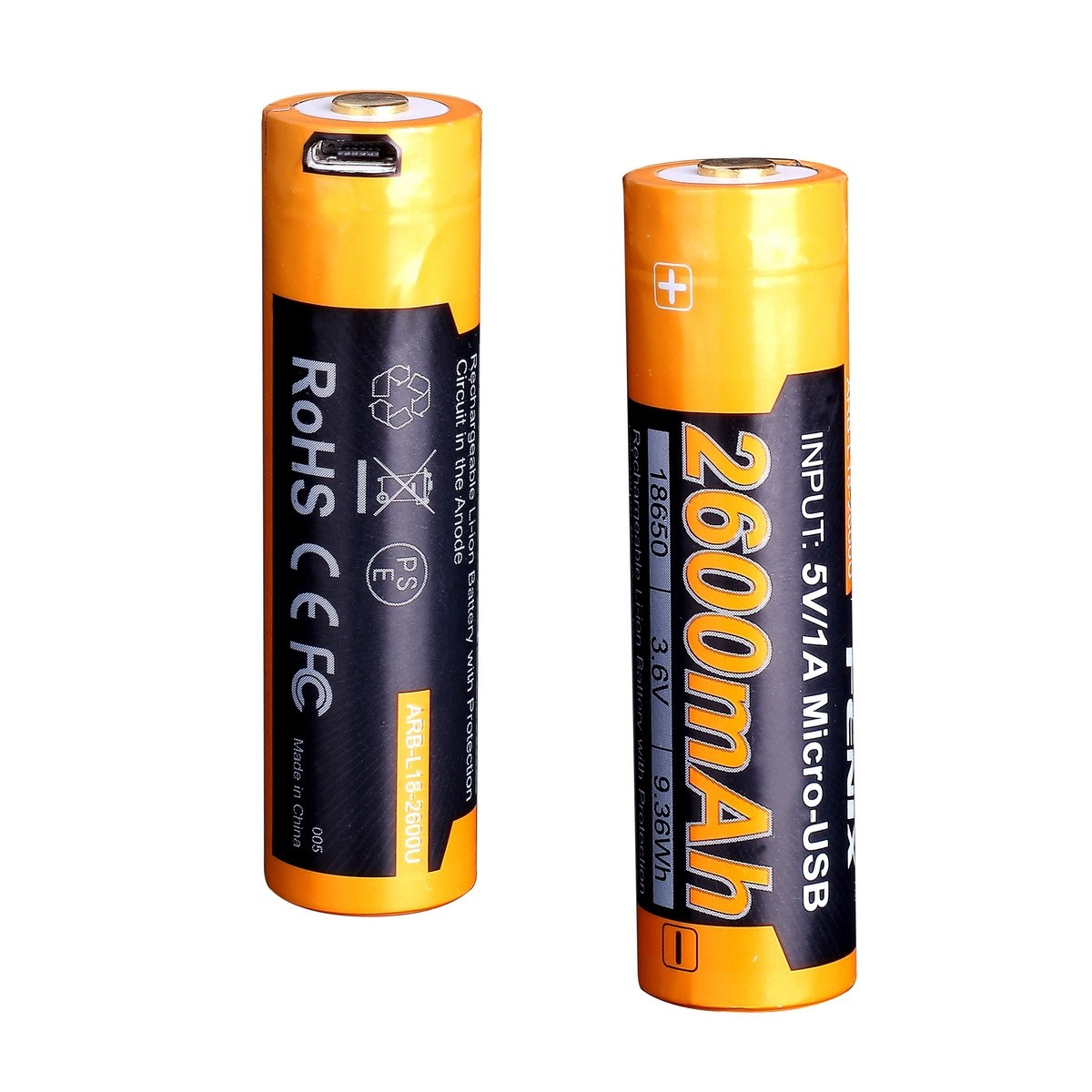Акумулятор 18650 Fenix (2600 mAh) micro usb зарядка фото 2