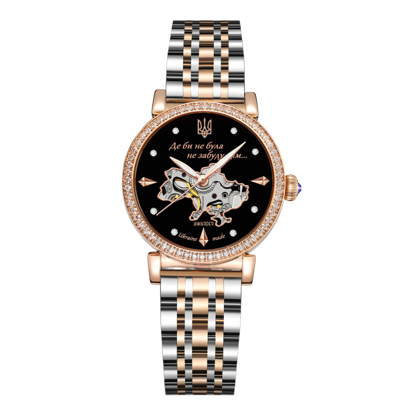 Класичний жіночий годинник Awarder 047 Де би не була Silver-Gold-Black, водонепроникний