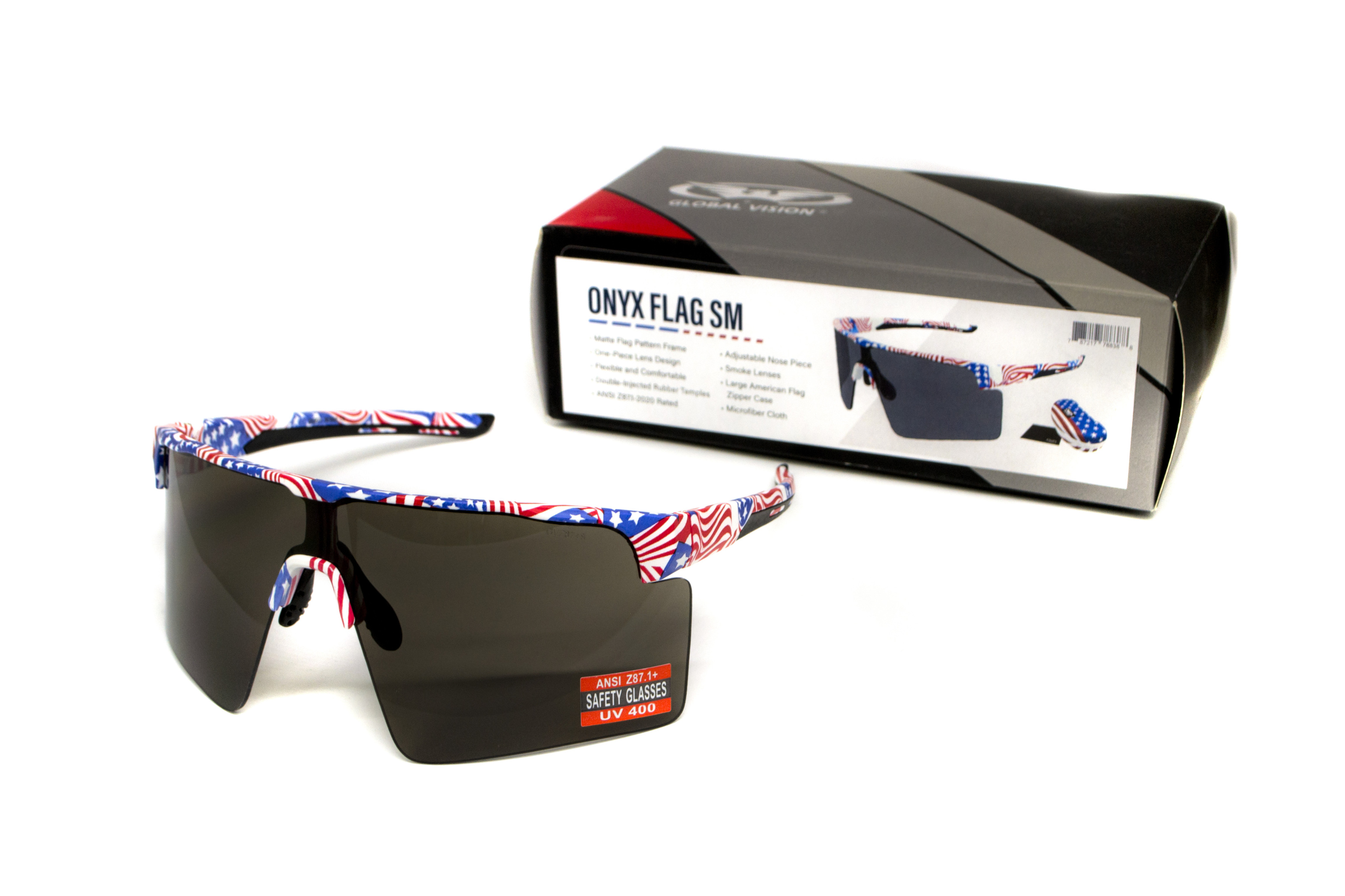 Очки защитные открытые Global Vision Onyx USA Flag (gray), сірі в оправі прапор США фото 10