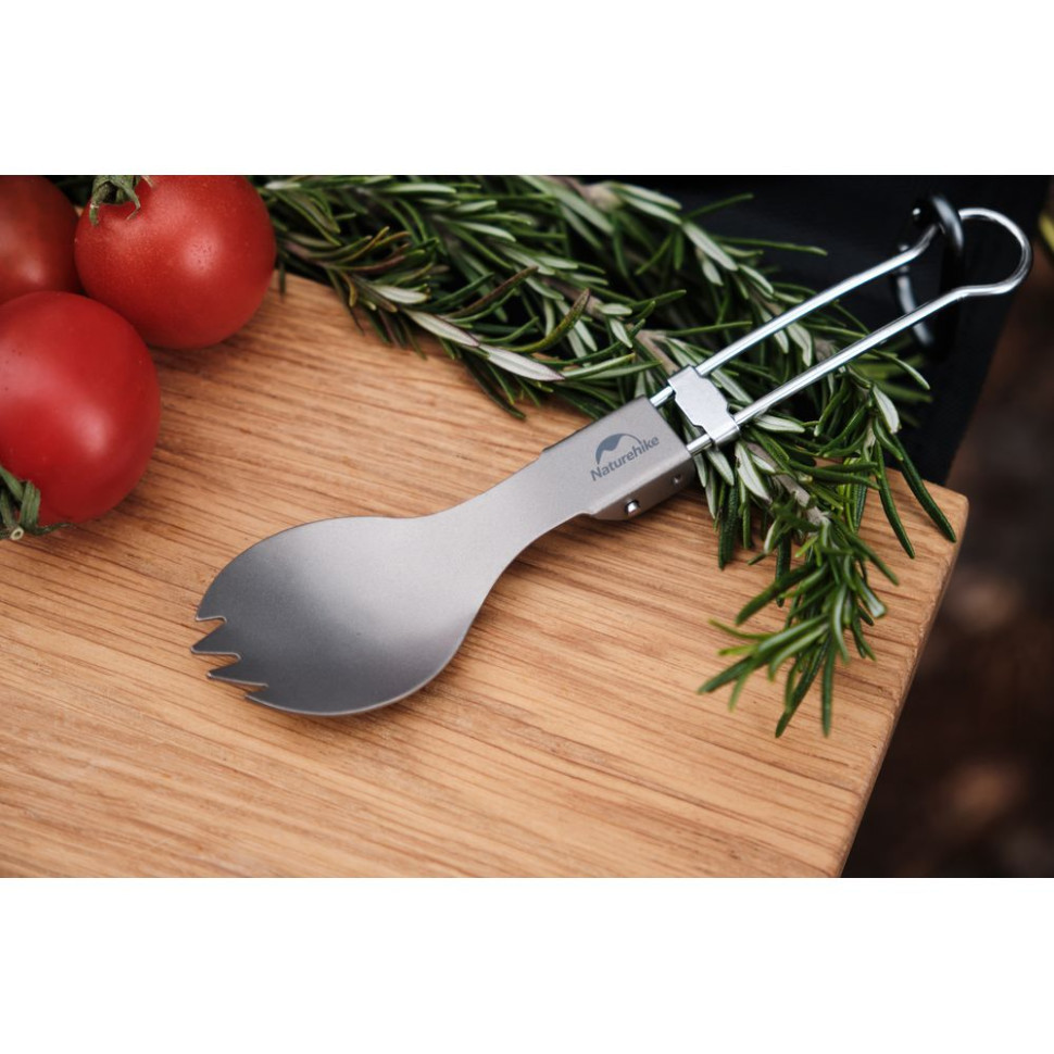 Ложко-вилка титановая складная Naturehike NH19C001-J серая с мешочком фото 2
