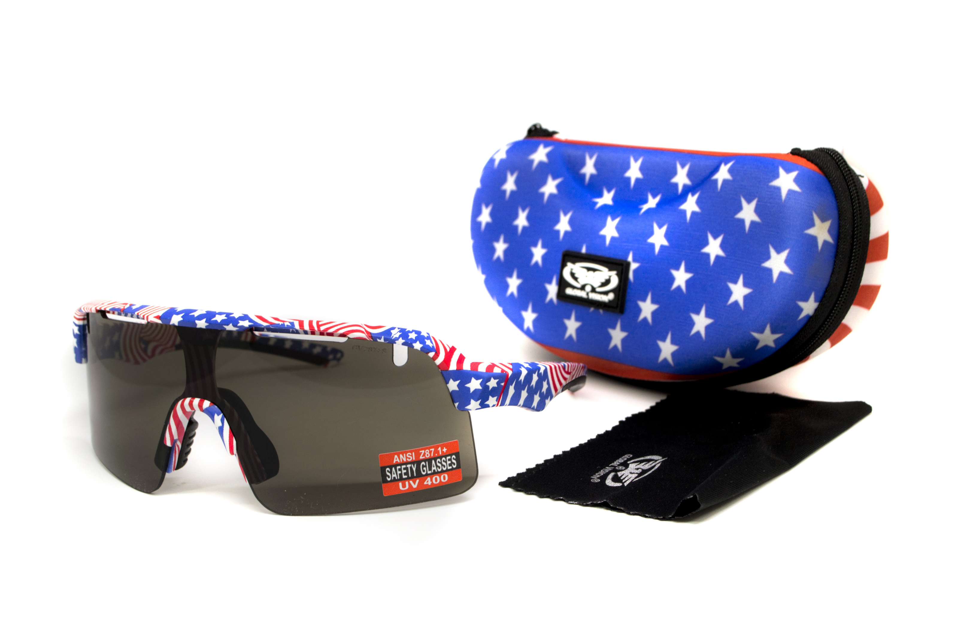Очки защитные открытые Global Vision Holeshot USA Flag (gray), сірі в оправі прапор США фото 2