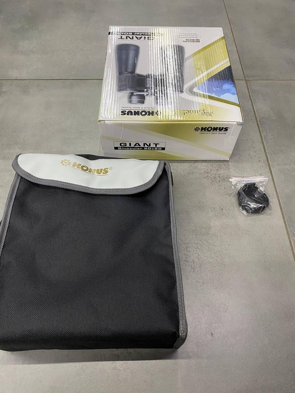 Бинокль KONUS GIANT 20x60, Черный, чехол, нашейный ремень, защитные крышки на объективы и окуляры фото 4