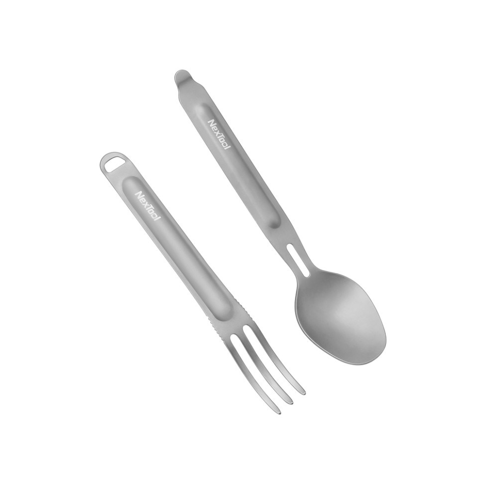 Туристический набор ложка-вилка NexTool Titanium Tableware Set, титан фото 5