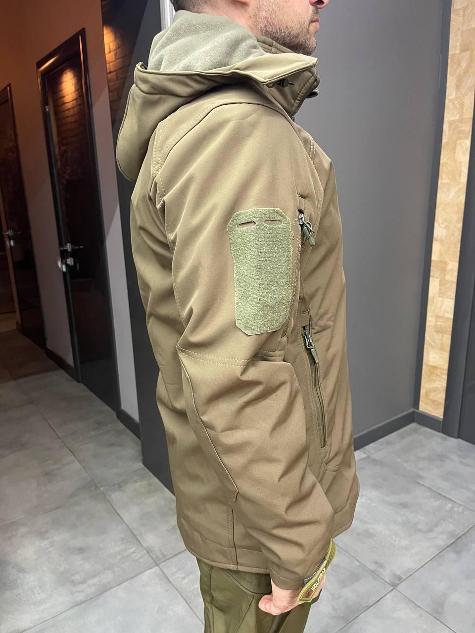 Куртка тактическая Softshell на флисе, цвет Олива, WOLFTRAP, размер L, зимняя флисовая куртка для военных фото 4