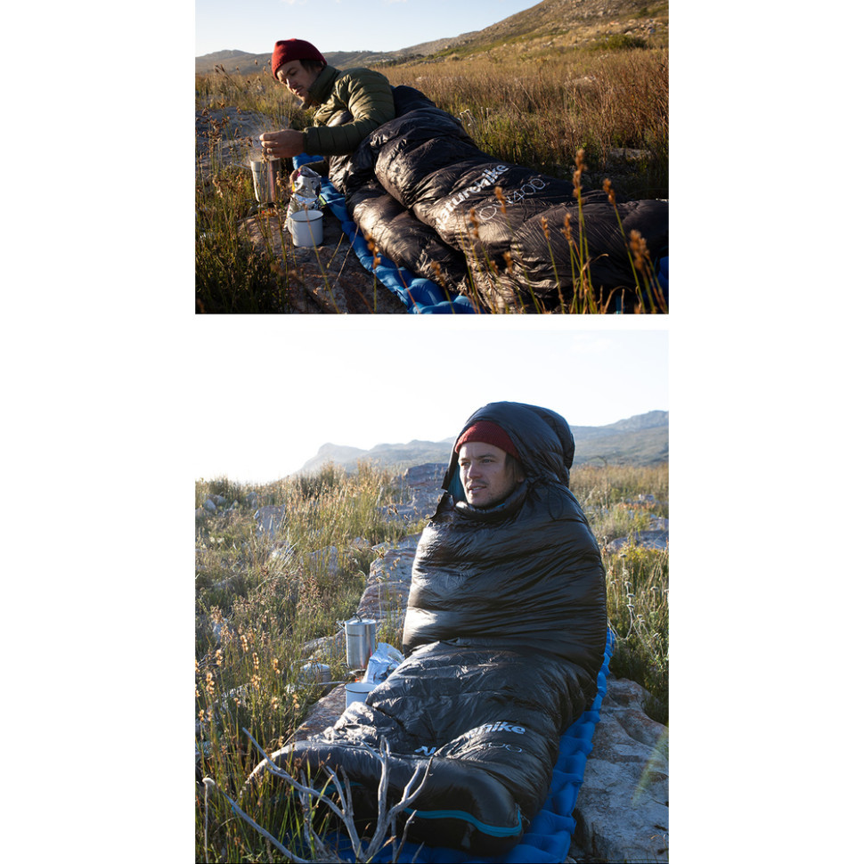 Спальник з натуральним пухом Naturehike CW400 NH18C400-D, p-р L, чорно-блакитний фото 6