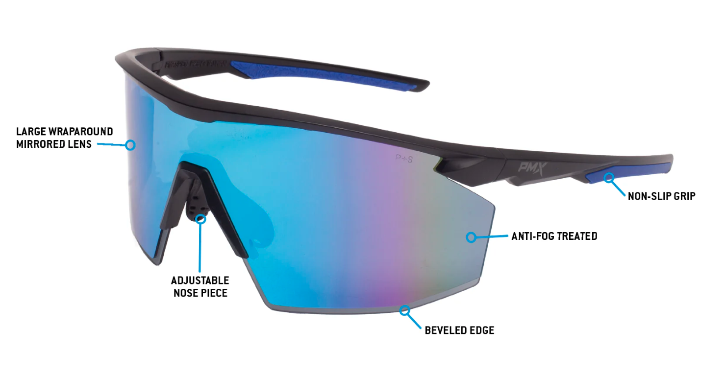 Очки защитные Pyramex PMXSPEC (blue mirror) Anti-Fog, синие зеркальные линзы в чёрно-синей оправе фото 2