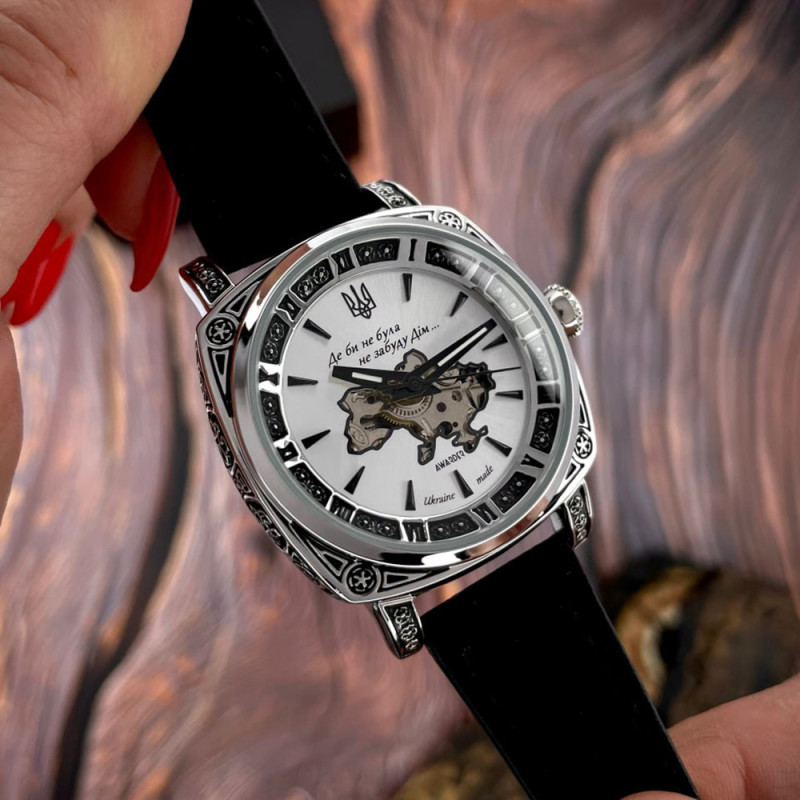 Годинник наручний Awarder 021-3D Де би не була Silver-White-Black Leather фото 3