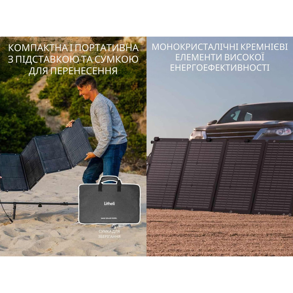 Портативна складана сонячна панель Litheli 100W фото 6