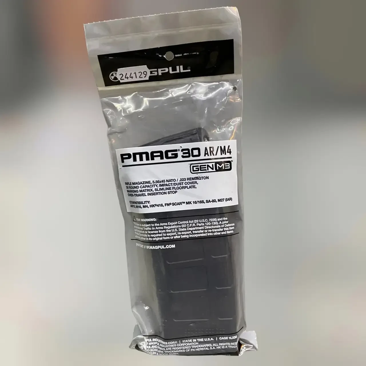Магазин для AR15 Magpul на 30 патронов, цвет Чёрный, PMAG 30 GEN M3 AR/M4 5.56x45mm / .223 Remington (MAG557) фото 8