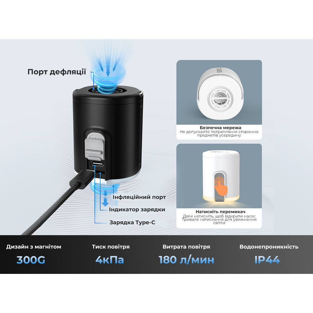 Насос-ліхтар кемпінговий Flextail Tiny Pump 2X, білий фото 10