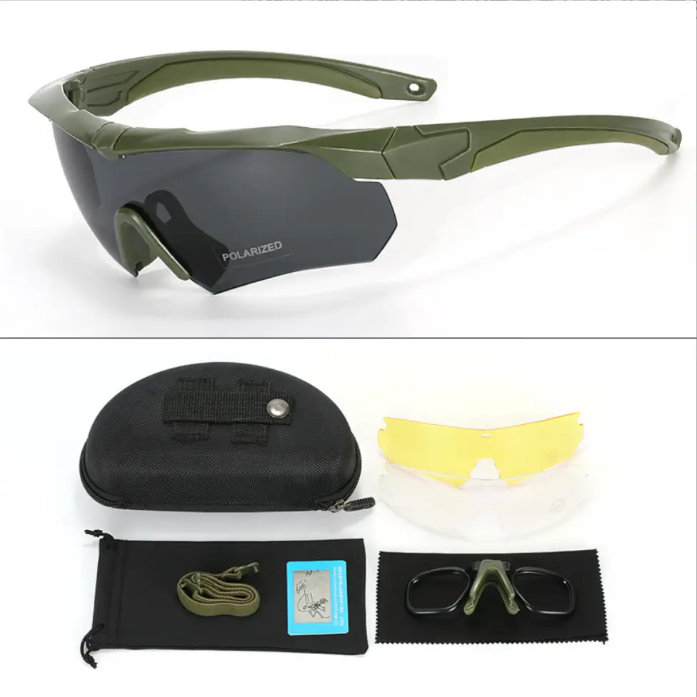 Тактические защитные очки Crossbow Polarized с тремя сменными линзами, олива фото 2