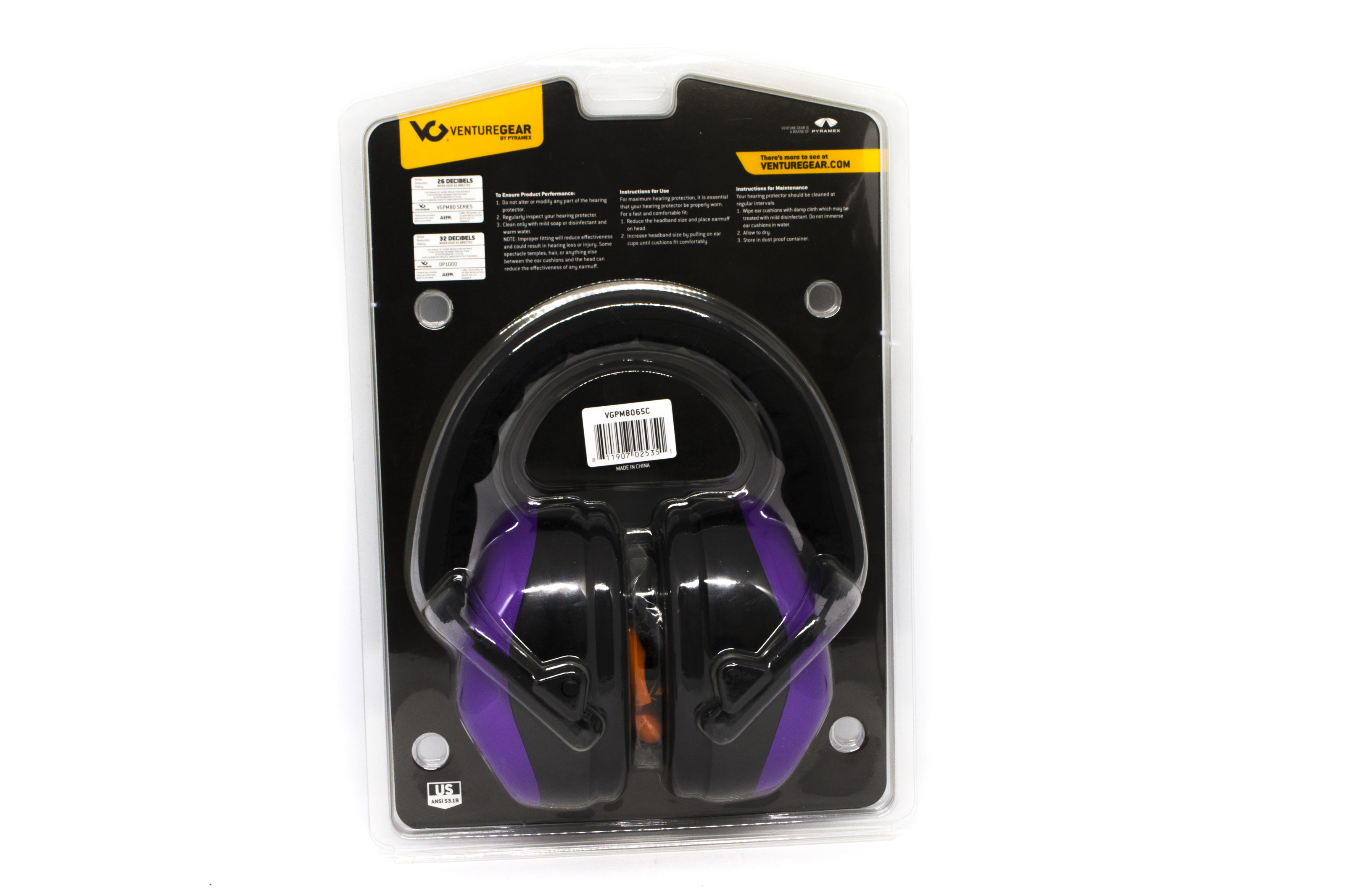 Наушники противошумные защитные Venture Gear VGPM8065C (защита слуха SNR 26 дБ, беруши в комплете), фиолетовые фото 11
