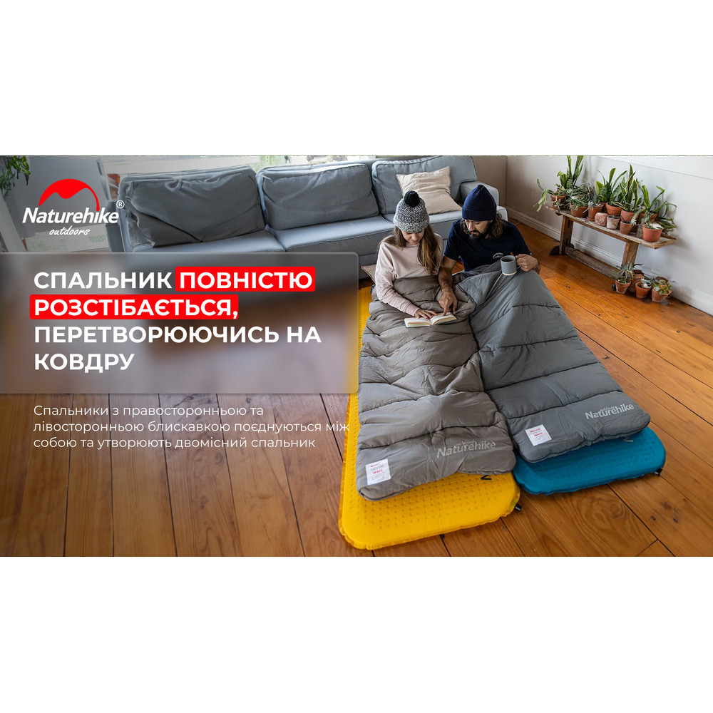Спальник с капюшоном Naturehike M400 NH20MSD02, (1°C), левый, зеленый фото 7