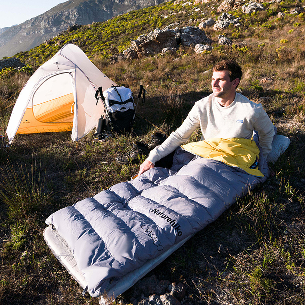 Спальник с натуральным пухом Naturehike CW400 NH18C400-D, р-р L, желто-серый фото 2