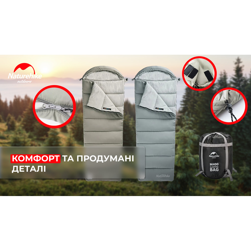 Спальник с капюшоном Naturehike M400 NH20MSD02, (1°C), левый, зеленый фото 8
