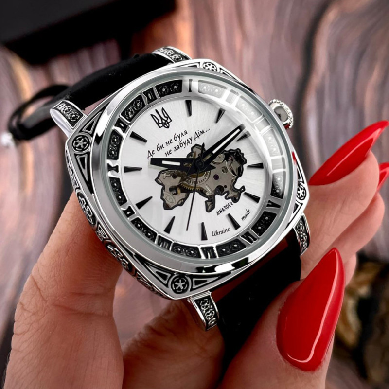 Годинник наручний Awarder 021-3D Де би не була Silver-White-Black Leather фото 4