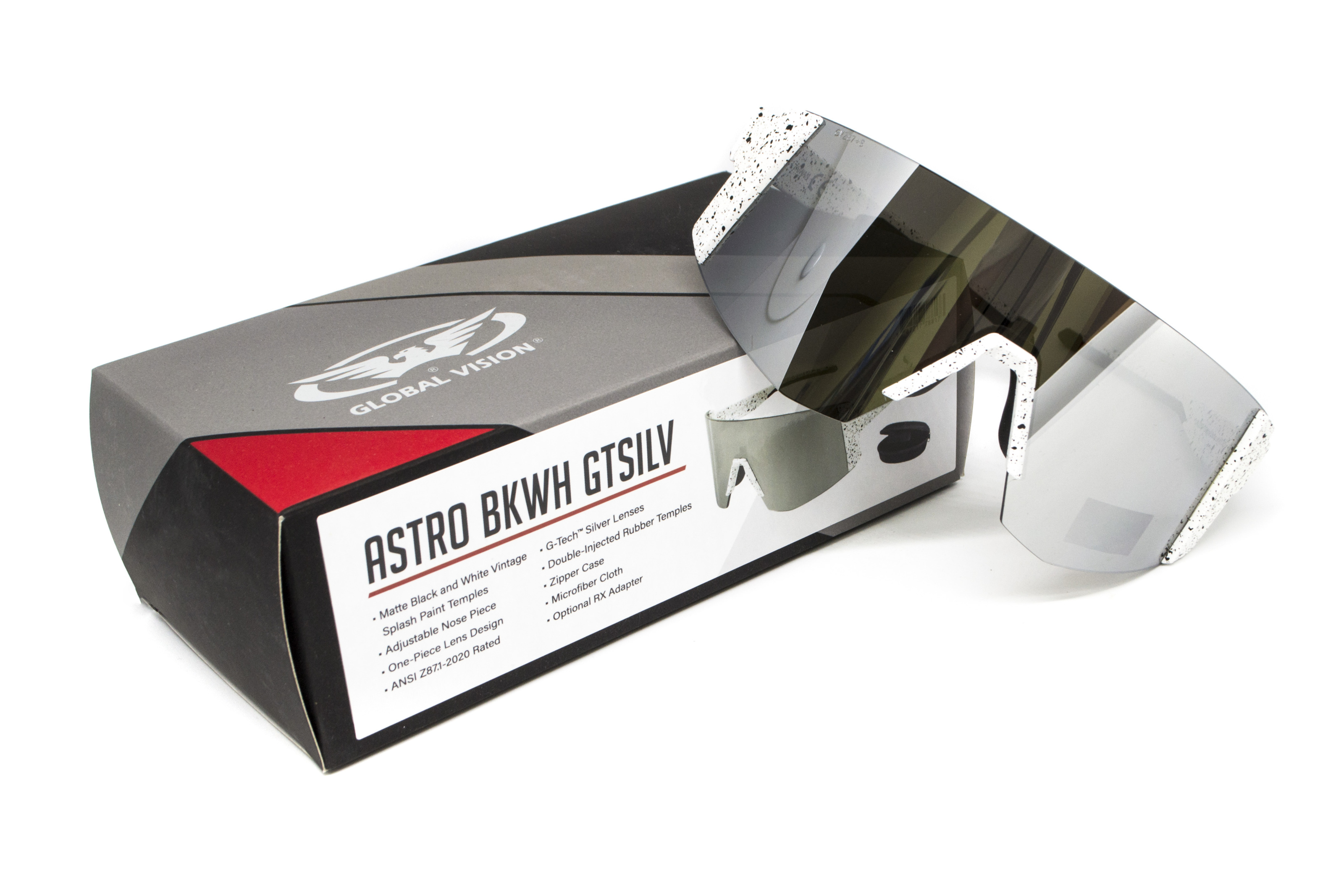Очки защитные открытые Global Vision Astro+RX White (G-Tech™ silver), зеркальные серые в белой оправе с диоптрической вставкой в комплекте фото 10