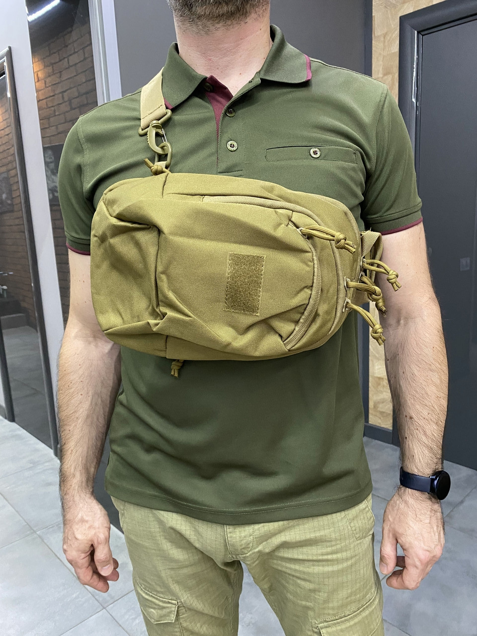 Сумка тактическая с ремнем через плечо, Cordura, Койот, Yakeda, сумка армейская c ремнем через плечо фото 2