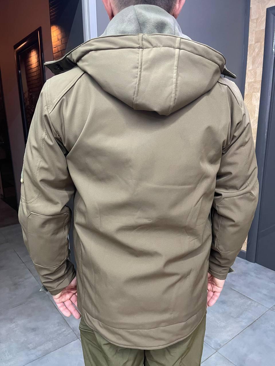 Куртка тактическая Softshell на флисе, цвет Олива, WOLFTRAP, размер L, зимняя флисовая куртка для военных фото 3