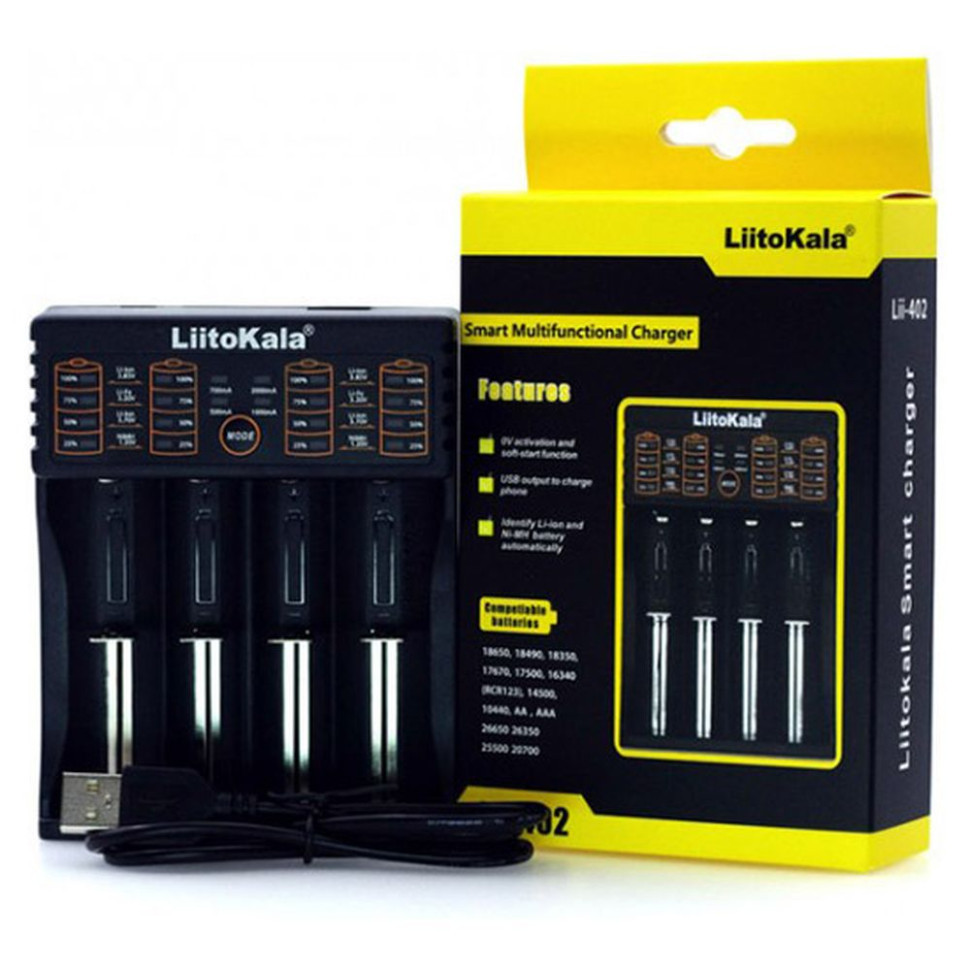 Зарядний пристрій Liitokala Lii-402, Ni-Mh/Li-ion/Li-Fe/LiFePO4, USB, Powerbank, LED, Box фото 2