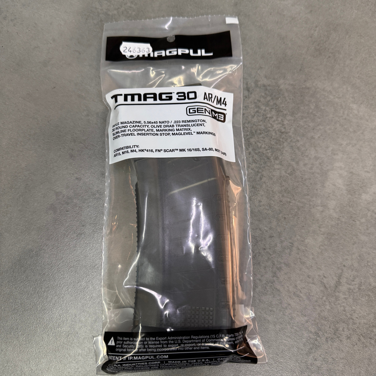 Магазин для AR15 Magpul TMAG .223 Rem / 5.56x45 мм, на 30 патронов, Полупрозрачный (MAG1417) фото 7