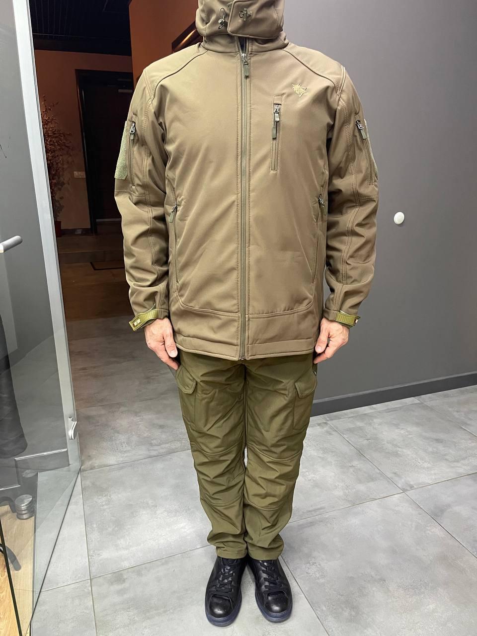 Куртка тактическая Softshell на флисе, цвет Олива, WOLFTRAP, размер L, зимняя флисовая куртка для военных фото 5