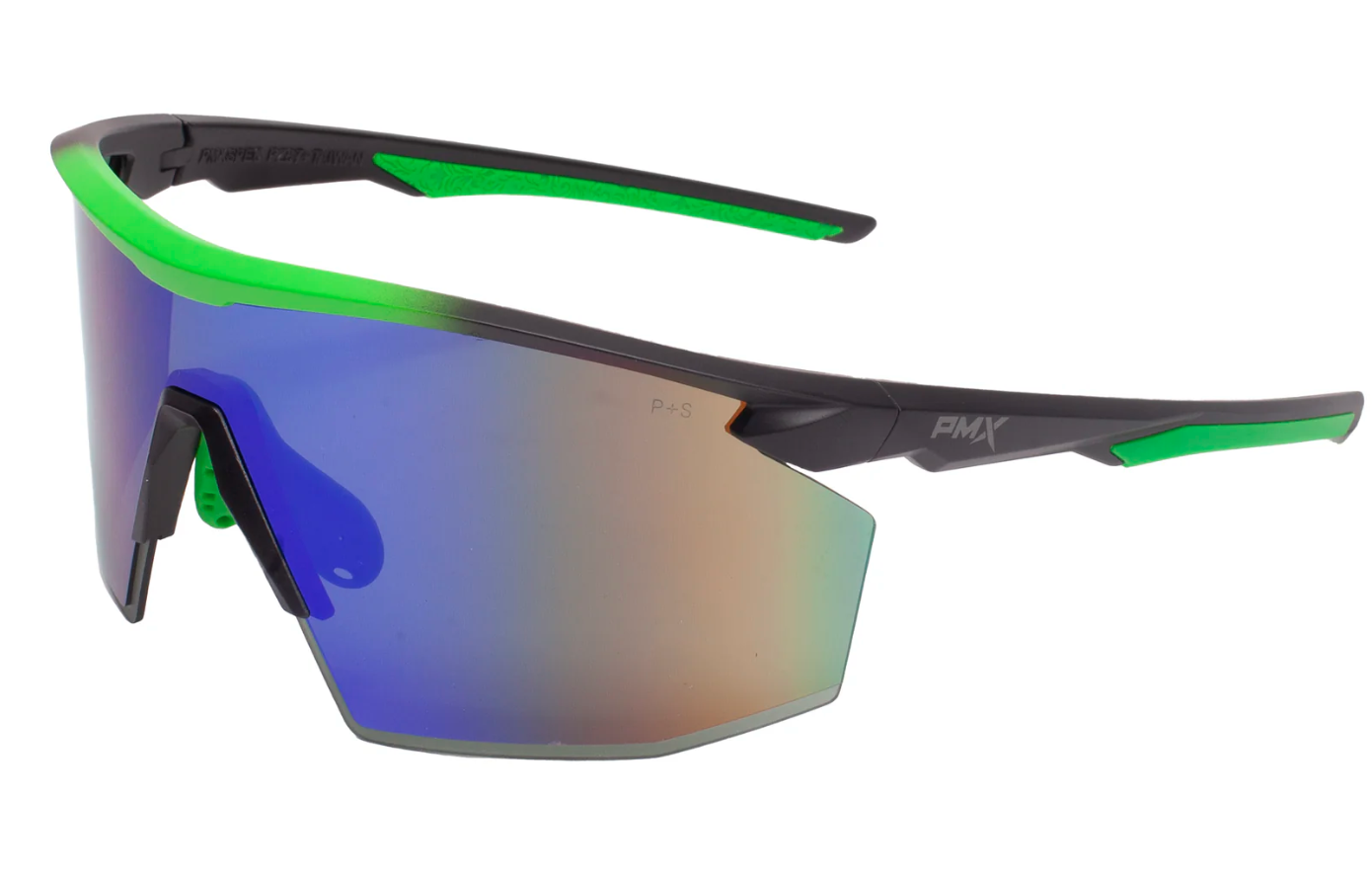 Очки защитные Pyramex PMXSPEC (green mirror) Anti-Fog, сине-зелёные зеркальные линзы в чёрно-зелёной оправе