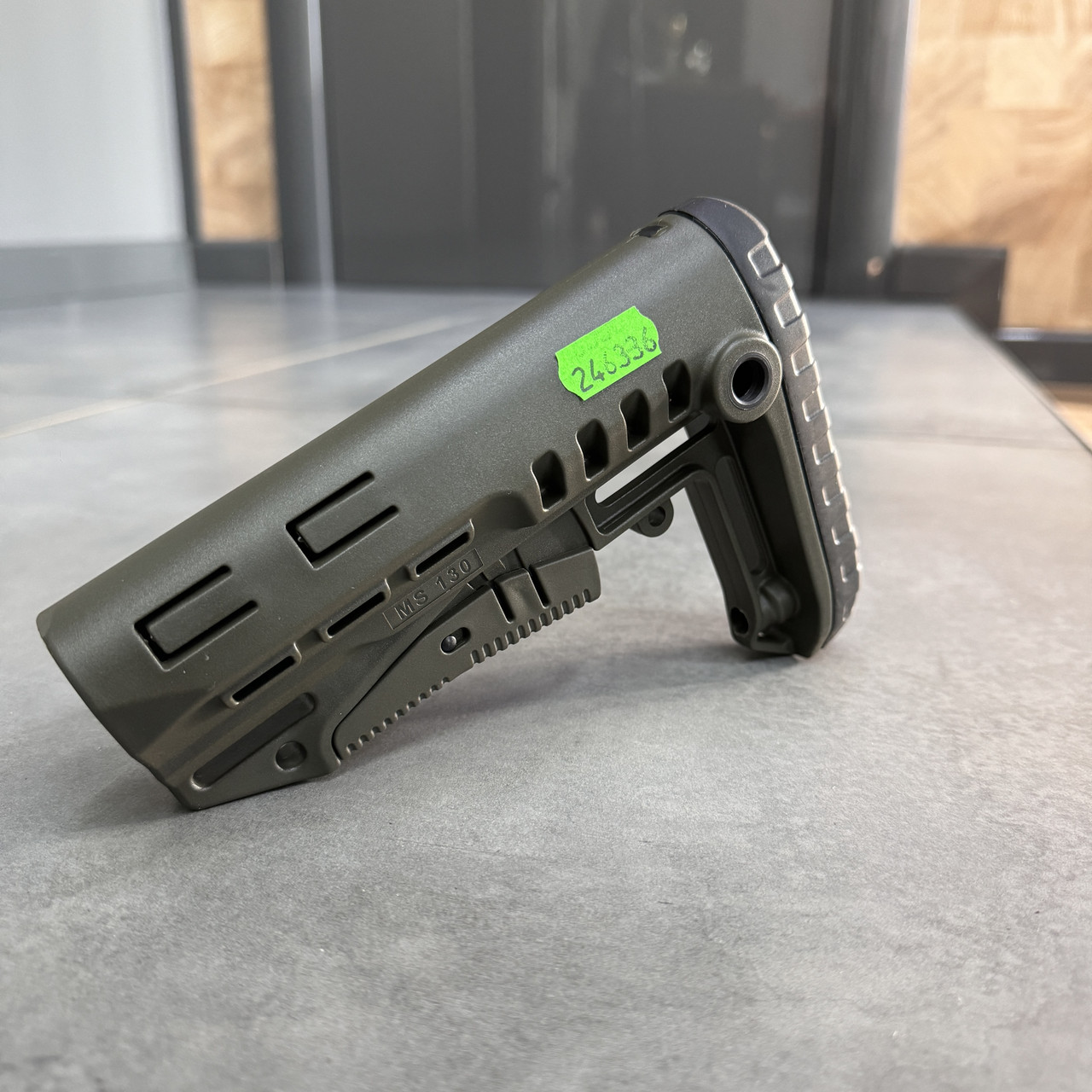 Приклад (база) DLG TBS TACTICAL DLG-130, для трубок Mil-Spec, цвет Олива, гнездо антабки на 2 стороны фото 3