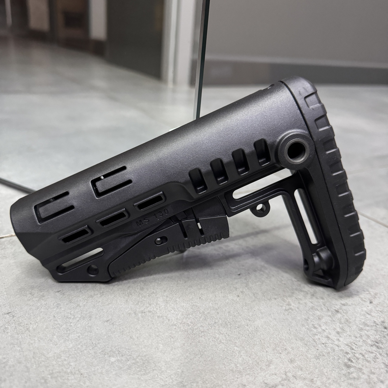 Приклад (база) DLG TBS TACTICAL DLG-130, для трубок Mil-Spec, цвет Черный, гнездо антабки на 2 стороны фото 9