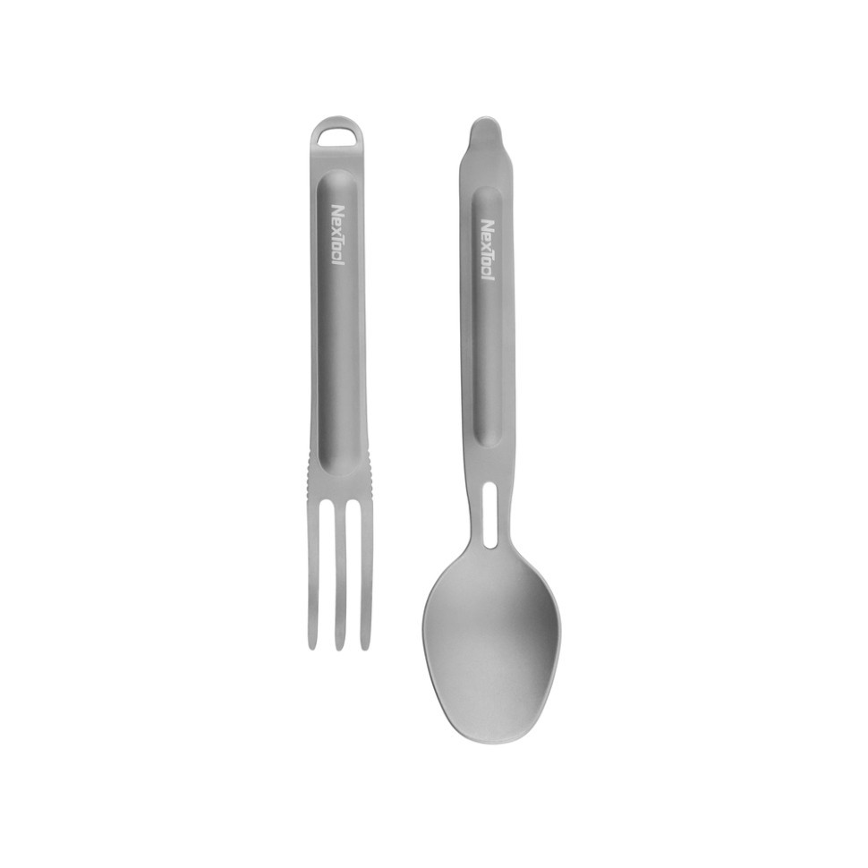 Туристический набор ложка-вилка NexTool Titanium Tableware Set, титан фото 4