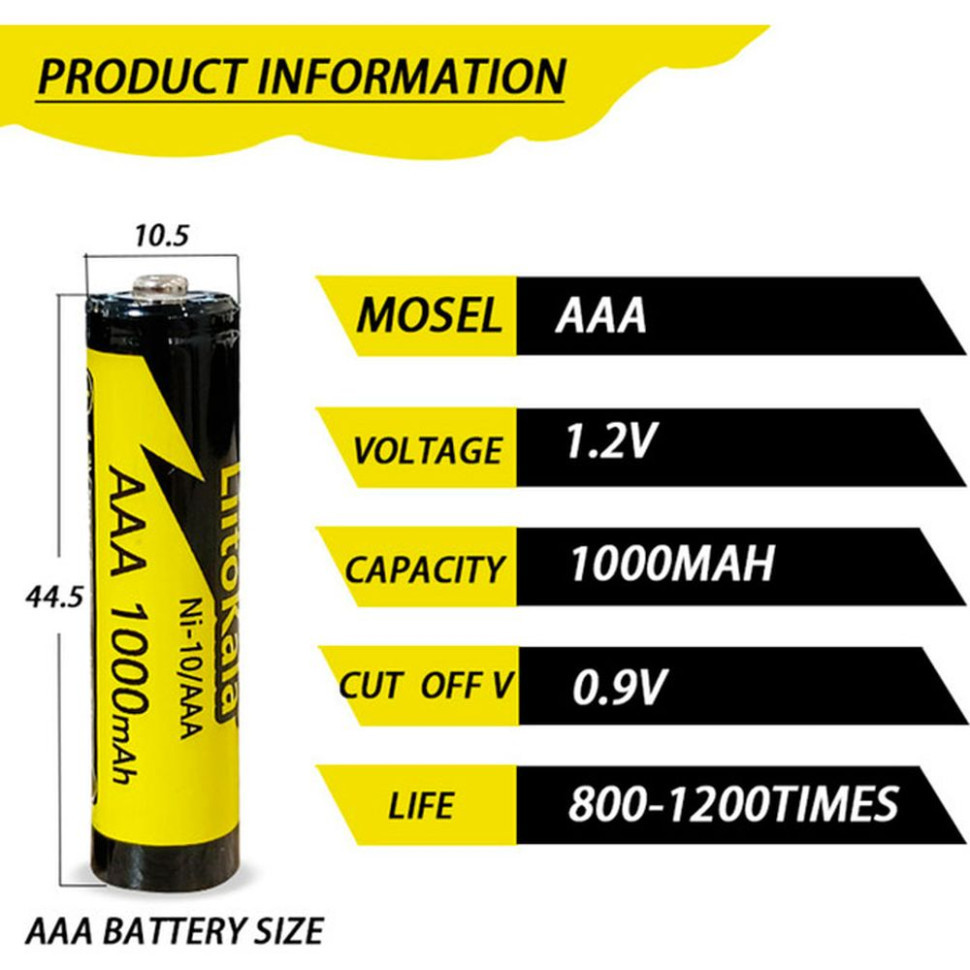 Акумулятор LiitoKala Ni-10/AAA 1.2V AAA 1000mAh battery фото 2