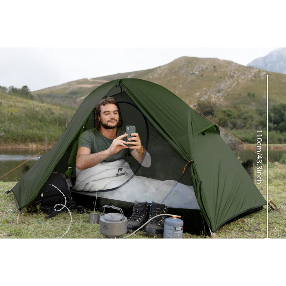 Намет надлегкий одномісний  з футпринтом Naturehike Cycling 1 NH18A095-D, 210T, темний зелений фото 6