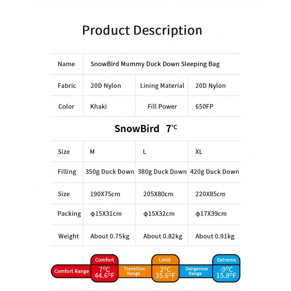 Спальник с натуральным пухом Naturehike Snowbird NH20YD001, р-р L, коричневый 380 г фото 8