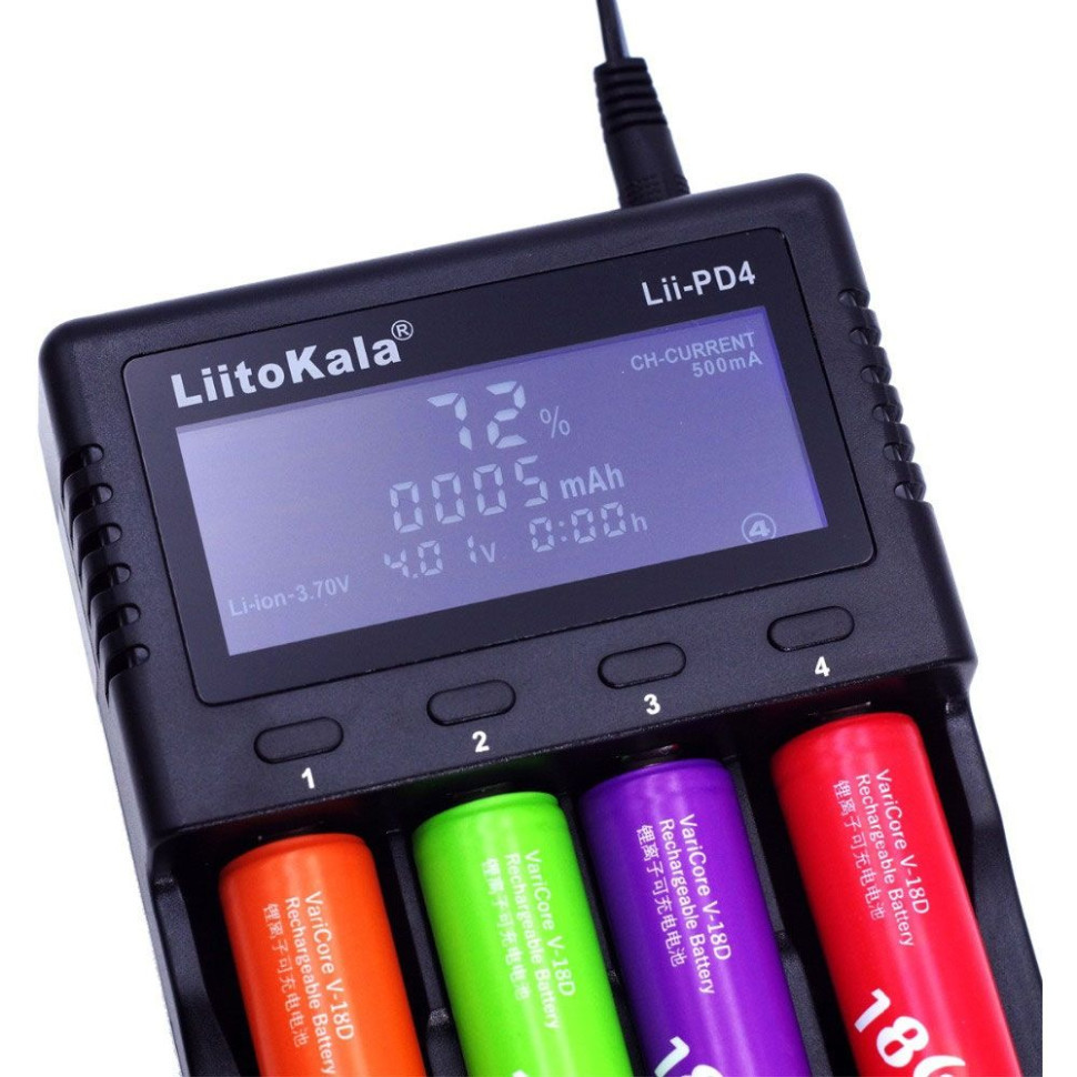 Зарядний пристрій Liitokala Lii-PD4, 4 канала, Ni-Mh/Li-ion/LiFePo4, 220V/12V, LCD, Box фото 2