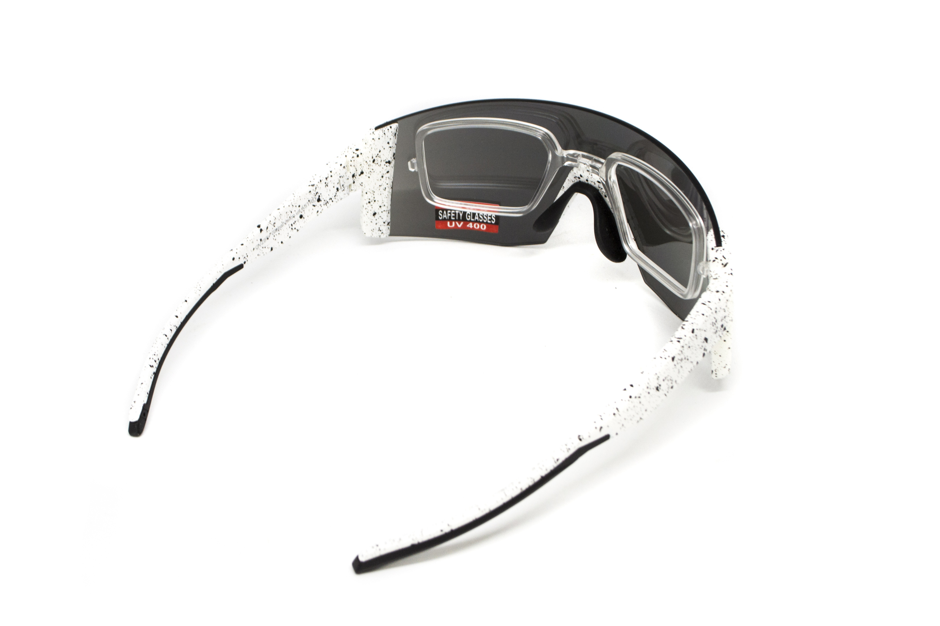 Очки защитные открытые Global Vision Astro+RX White (G-Tech™ silver), зеркальные серые в белой оправе с диоптрической вставкой в комплекте фото 2