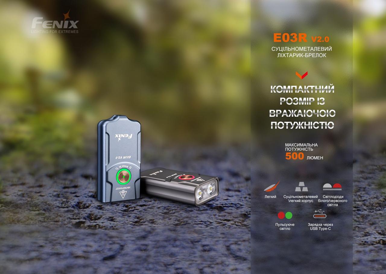 Ліхтар наключний Fenix E03R V2.0, синій фото 5