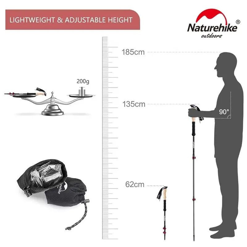 Трекинговые палки Naturehike NH20DS003, 135 см, черный/красный, 2 шт. фото 4