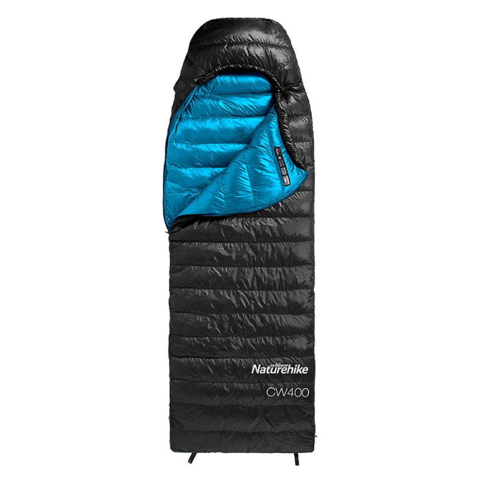 Спальник з натуральним пухом Naturehike CW400 NH18C400-D, p-р L, чорно-блакитний фото 1
