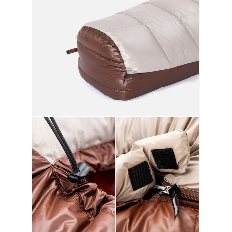 Спальник з натуральним пухом Naturehike Snowbird NH20YD001, p-р L, коричневий 720 г фото 7