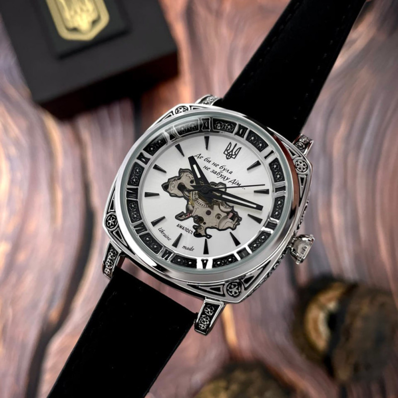 Годинник наручний Awarder 021-3D Де би не була Silver-White-Black Leather фото 2