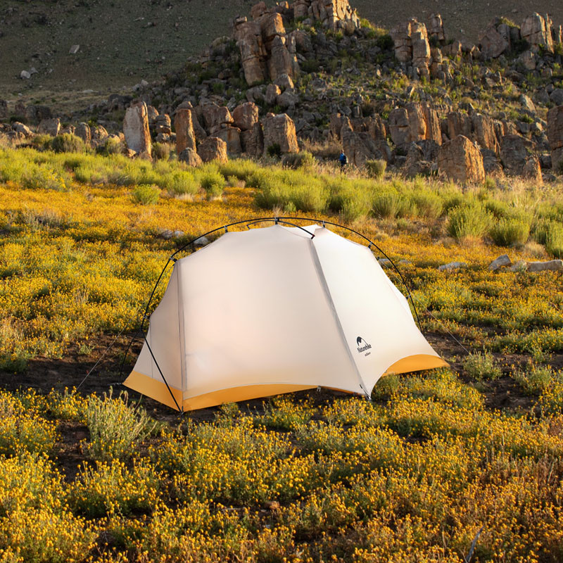 Палатка сверхлегкая одноместная Naturehike NH21ZP003, серо-желтая фото 3