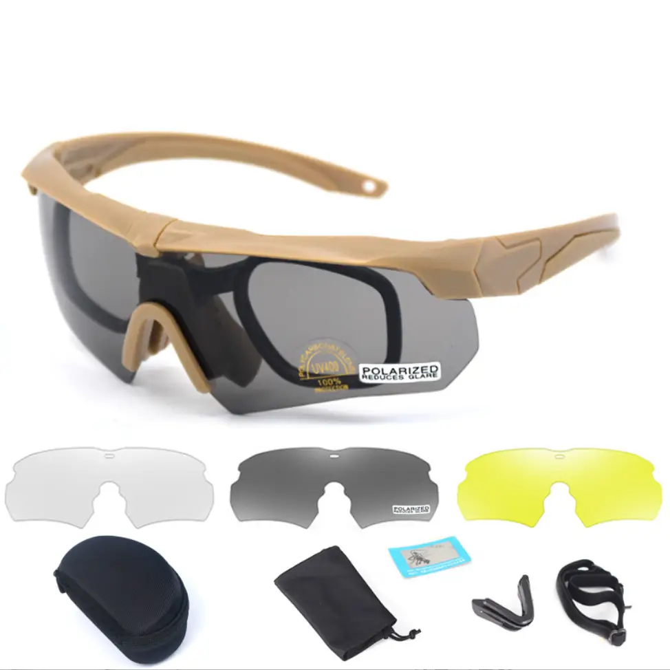 Тактические защитные очки Crossbow Polarized с тремя сменными линзами, койот фото 1