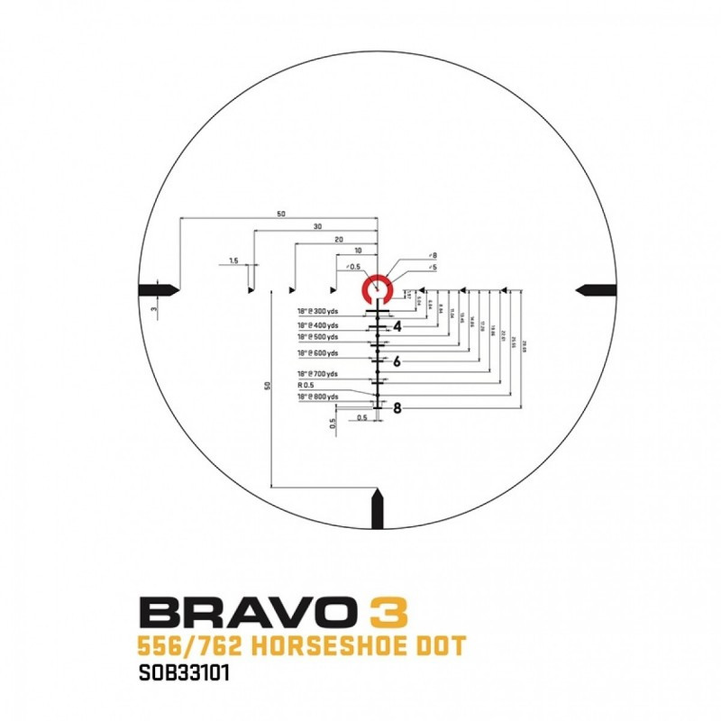 Приціл оптичний Sig Sauer BRAVO3 BATTLE SIGHT 3x24 HORSESHOE DOT ILLUM RETICLE (призматичний) фото 3