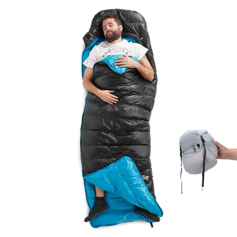 Спальник з натуральним пухом Naturehike CW400 NH18C400-D, p-р L, чорно-блакитний фото 4