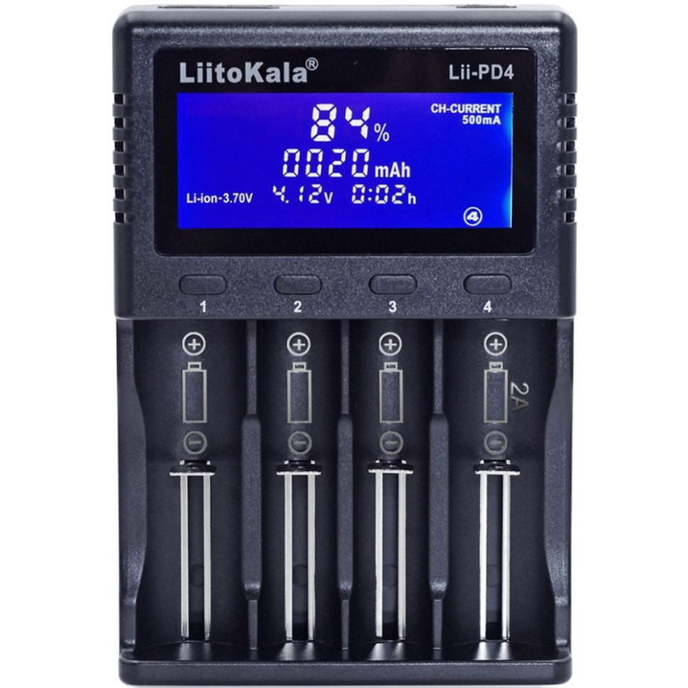 Зарядний пристрій Liitokala Lii-PD4, 4 канала, Ni-Mh/Li-ion/LiFePo4, 220V/12V, LCD, Box фото 1