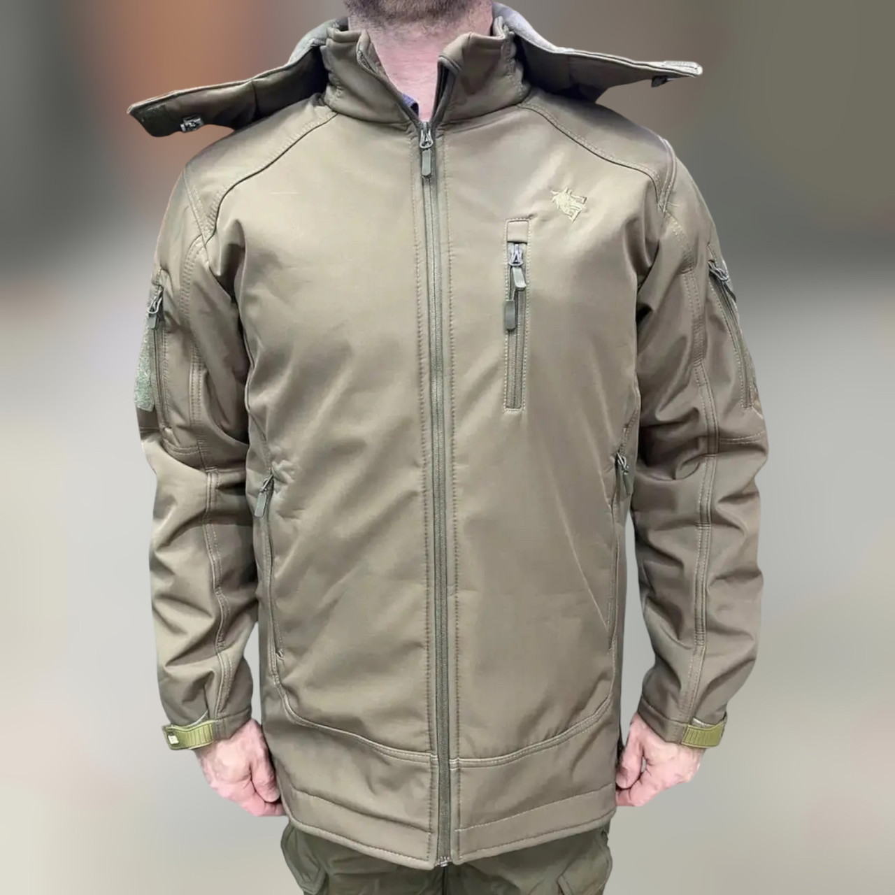 Куртка тактическая Softshell на флисе, цвет Олива, WOLFTRAP, размер L, зимняя флисовая куртка для военных фото 1