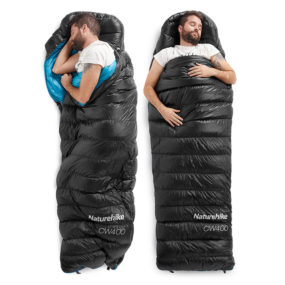 Спальник з натуральним пухом Naturehike CW400 NH18C400-D, p-р L, чорно-блакитний фото 9