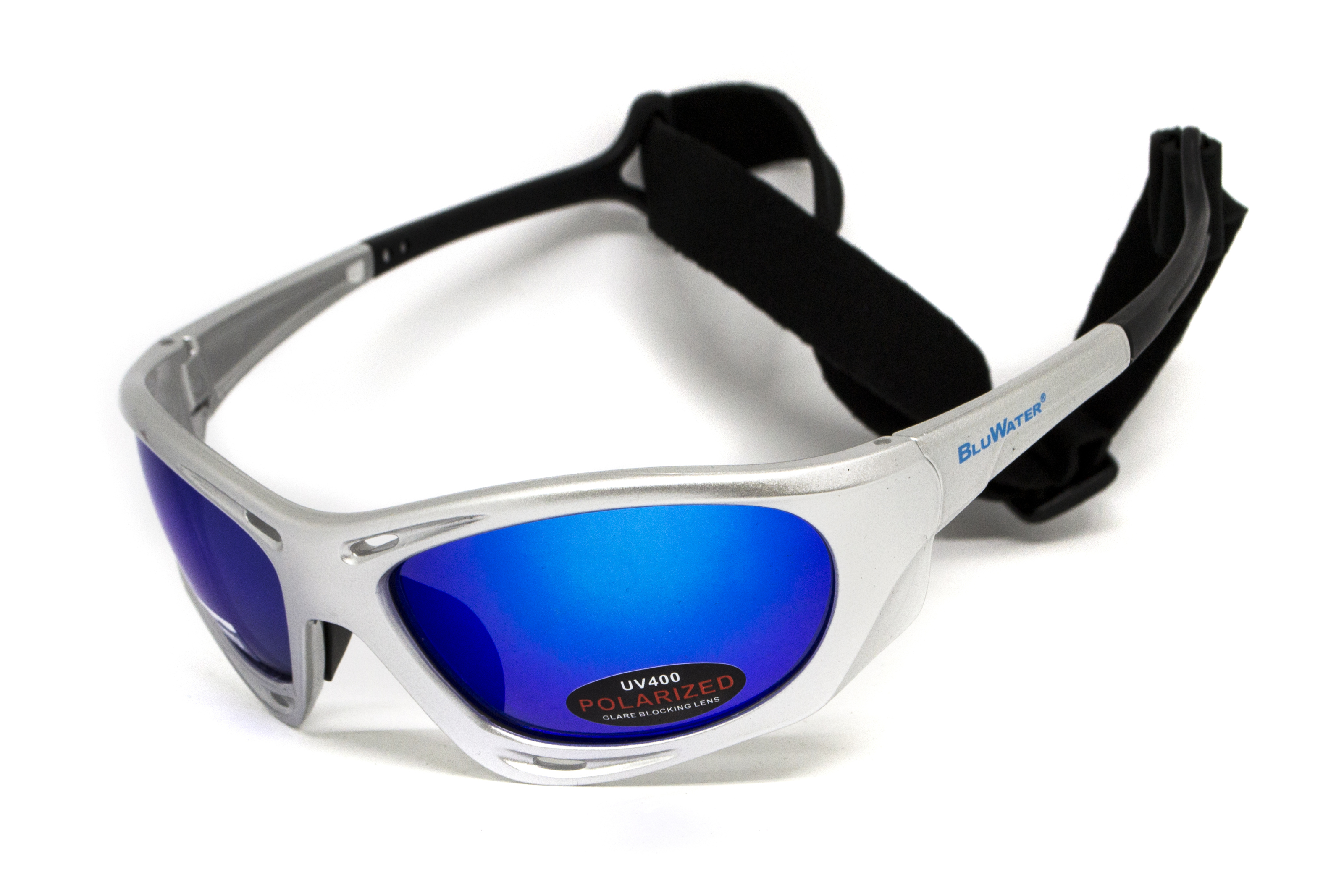 Очки поляризационные BluWater Hydro Silver Polarized (G-Tech™ blue) Anti-Fog, синие зеркальные в серебристой оправе фото 1