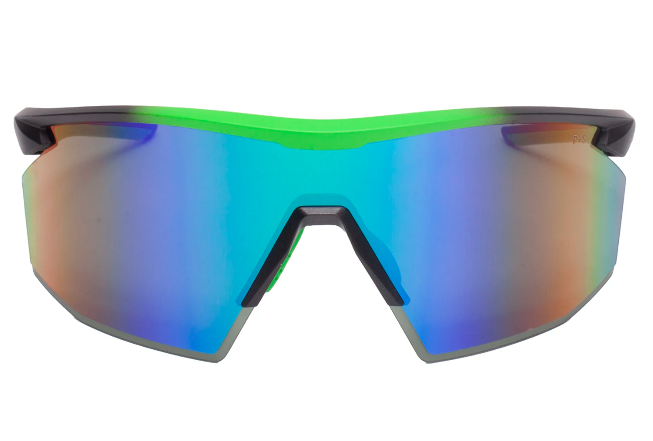 Окуляри захисні Pyramex PMXSPEC (green mirror) Anti-Fog, синьо-зелені дзеркальні лінзи в чорно-зеленій оправі фото 3